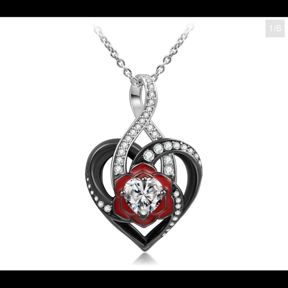 Elegant Silver and Red Heart Pendant Necklace